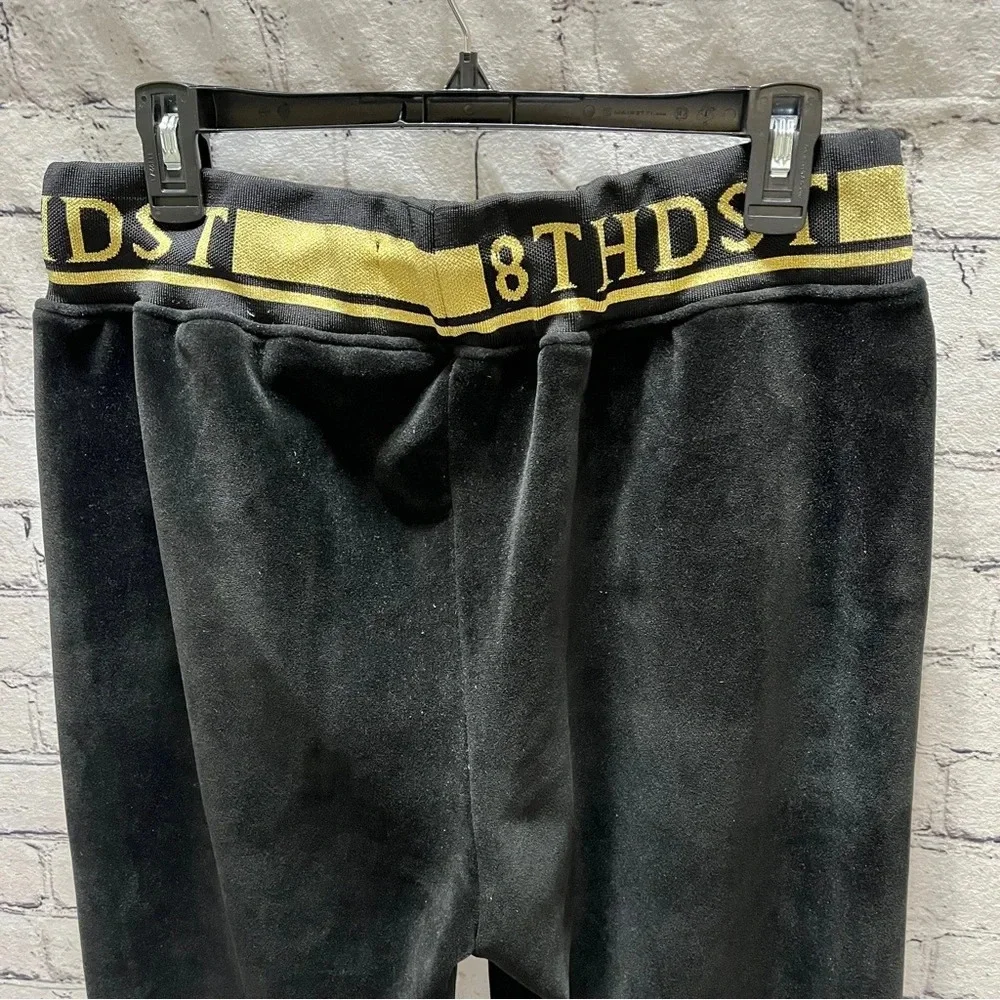 8IGHTH DSTRKT Men’s Black Velour Joggers XL Gold Trim Streetwear Athleisure